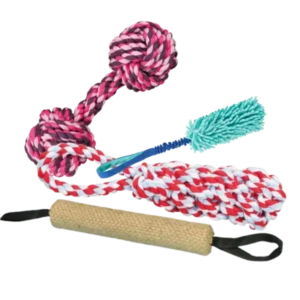 Juguetes de cuerda y mordederas para perro con asas y texturas variadas