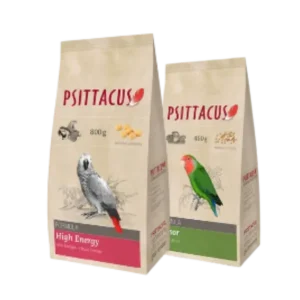 Alimento para aves Psittacus, comida para loros y agapornis, pienso de alta energía y fórmula especializada para aves exóticas.