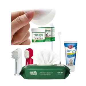 Kit de higiene dental, ocular y auditiva para gatos con toallitas, cepillos, gel dental y discos limpiadores. Limpieza de dientes, ojos y oídos para gato.