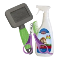 Higiene para roedores y pequeños mamíferos – accesorios de limpieza como cepillo, cortaúñas y spray para el cuidado diario.
