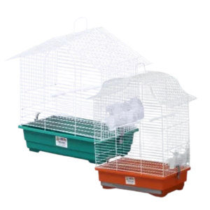 Jaulas para aves pequeñas en diferentes colores, ideales para periquitos, canarios y otras aves domésticas.