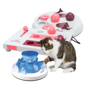 Juguetes interactivos para gatos – juegos de inteligencia y rompecabezas con premios para estimular mentalmente a tu gato.