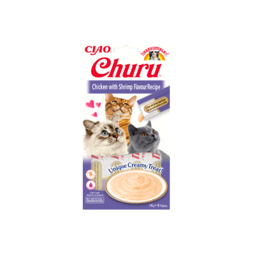 ciao-snack-gato-adulto-pack-frontal10c75uI8.86file.png Churu Cat Receta de Pollo con Camarón