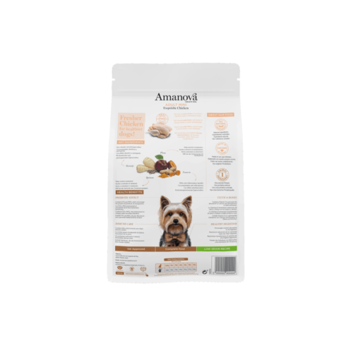 parte trasera del saco de pienso Amanova Adult Mini Exquisite Chicken