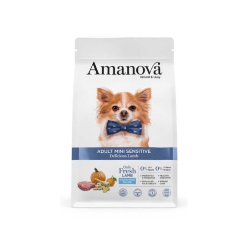 Pack frontal del producto Amanova Adult Mini Sensitive Delicious Lamb