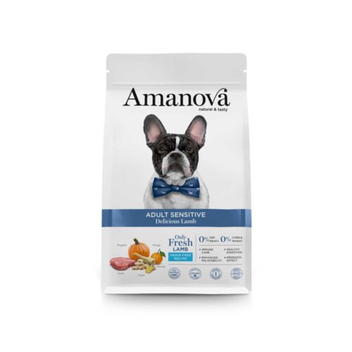 pack frontal del producto Amanova Adult Sensitive Delicious Lamb