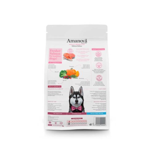 parte trasera del saco de pienso Amanova Adult Sensitive Salmon Deluxe