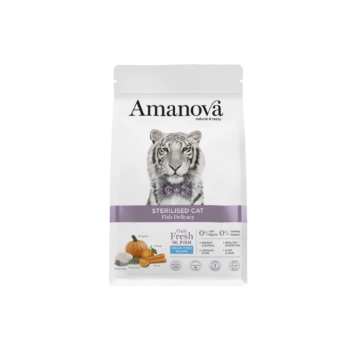 pack frontal del producto Amanova Sterilised Fish Delicacy