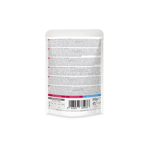 Parte trasera del producto Amanova Turkey Delight comida húmeda con pollo fresco