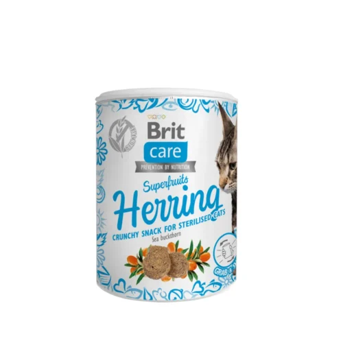 pack frontal del snack Brit Care Cat Snack Superfruits Arenque 100g