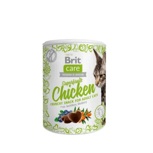 pack frontal del snack Brit Care Cat Snack Superfruits Pollo 100g