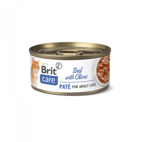 Lata frontal del producto Brit Care Cat Paté de Ternera con Aceitunas