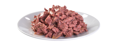 filetes en salsa brit care cat pouch savory salmon 85 g en un plato blanco