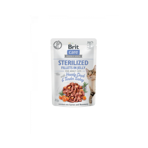 paquete frontal brit care cat pouch sterilized hearty duck & tender turkey en gelatina 85 g