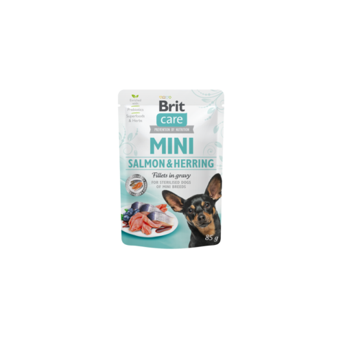 pack frontal de Brit Care Mini Fillets In Gravy Salmón Y Arenque Esterilizados