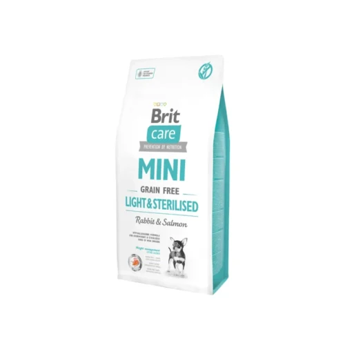 saco de pienso brit care mini grain free light esterilizados conejo y salmón