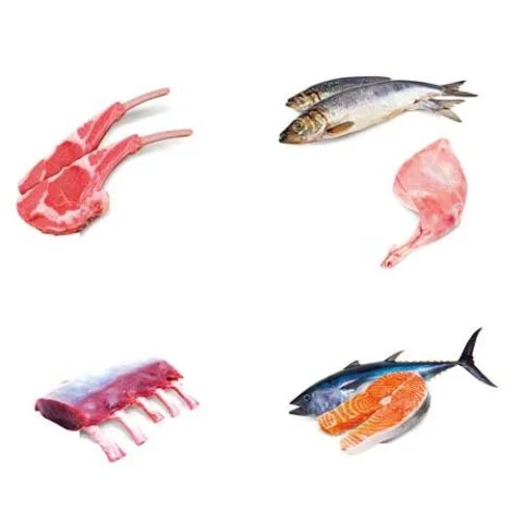 ingredientes frescos de carne y pescado