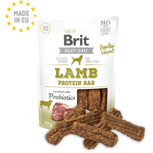 snack brit jerky cordero protein bar para perros adultos
