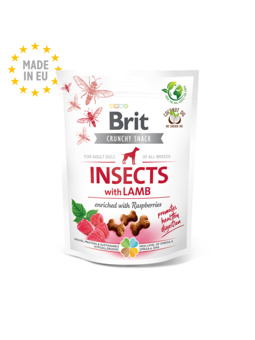 snack brit care crunchy cracker insectos con cordero y frambuesa