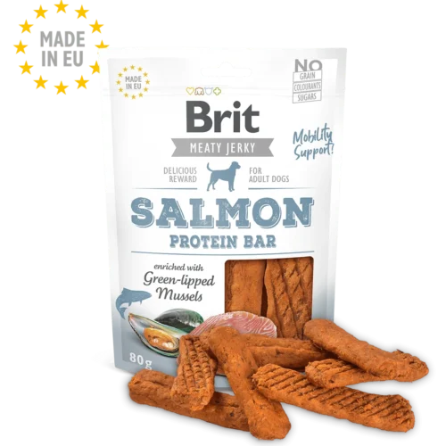 snack brit jerky salmon protein bar para perros adultos