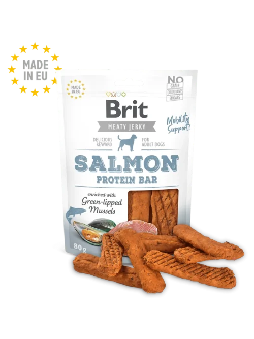 snack brit jerky salmon protein bar para perros adultos