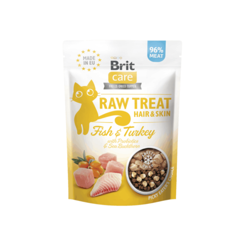 envase de Brit Raw Treat Cat Hair&Skin Pavo Y Salmón