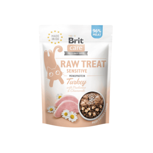 envase de Brit Raw Treat Cat Sensitive Con Pavo Y Manzanilla