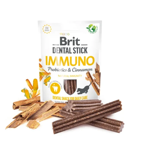 pack frontal Brit Care Dental Stick Inmuno Con Probióticos Y Canela