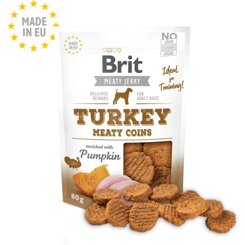 pack frontal Brit Care Jerky Snack Pavo Meaty Coins
