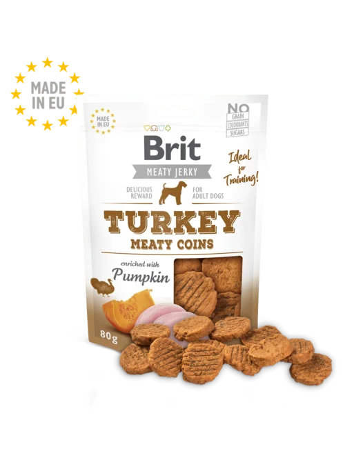 pack frontal Brit Care Jerky Snack Pavo Meaty Coins