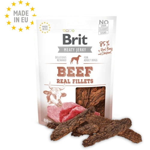 pack frontal Brit Care Jerky Snack Filetes De Vaca