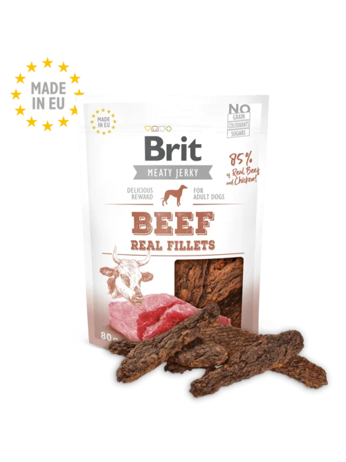 pack frontal Brit Care Jerky Snack Filetes De Vaca