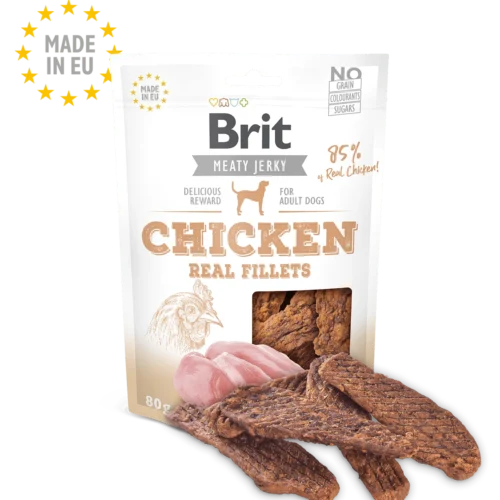pack frontal Brit Care Jerky Snack Filetes De Pollo
