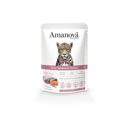 Pack frontal del producto Amanova OnlyFresh Adult Cat Salmón y Pavo Comida Húmeda Grain Free
