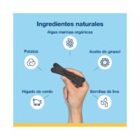 Ingredientes naturales del suplemento con ilustraciones y hueso en mano