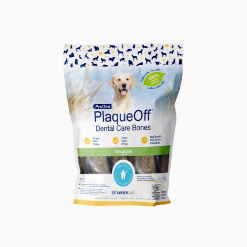 Bolsa de Fidelis Bones Veggie Salud Oral Perro con ilustración de perro dorado en portada