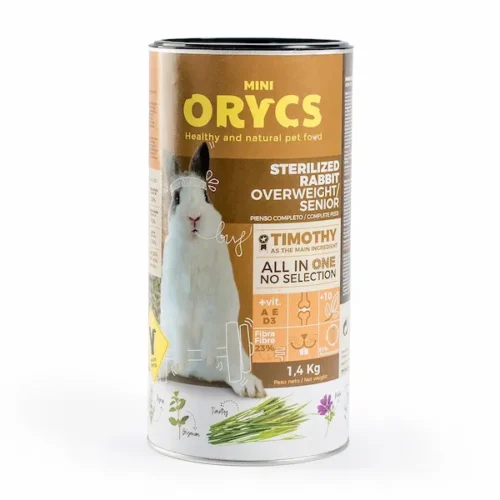 Orycs Alimento Para Conejos Esterilizados Sterilized Rabbit en envase cilíndrico marrón