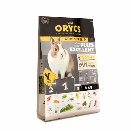 Orycs Adult Plus Excellent Alimento Para Conejos Adultos Grain Free en saco de 4 kg negro