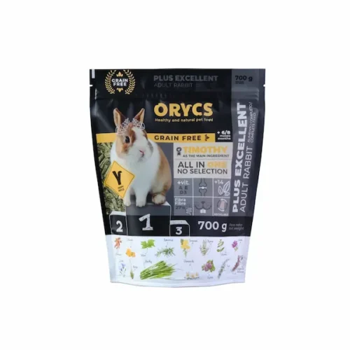 Orycs Adult Plus Excellent Alimento Para Conejos Adultos Grain Free en bolsa de 700 g negra