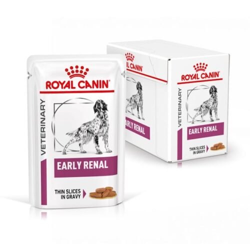 Royal Canin Early Renal Finas Láminas en Salsa Perro sobre y caja