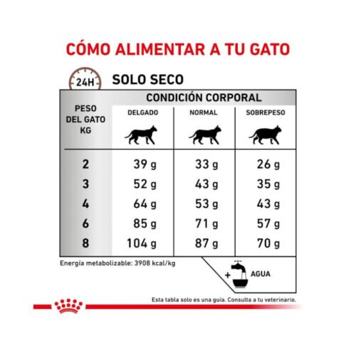 Tabla de racionamiento Royal Canin Gastro Intestinal Fibre Response gato