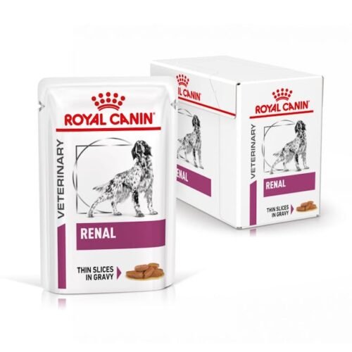 Royal Canin Renal Finas Láminas en Salsa Perro sobre y caja