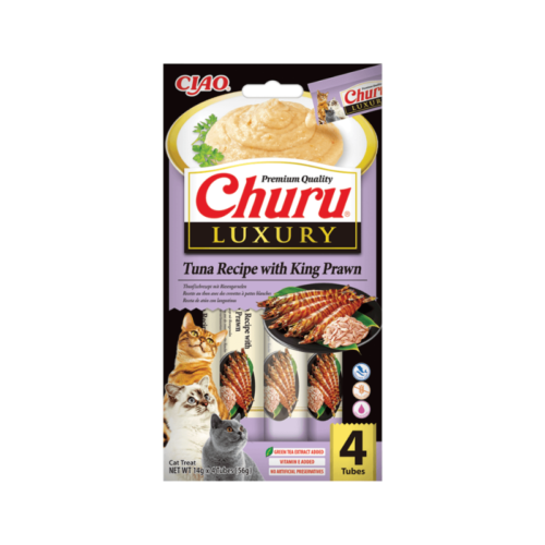 Snack cremoso Churu CAT LUXURY de atún y langostinos para gatos