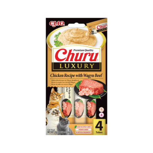 Snack cremoso Churu CAT LUXURY de pollo y ternera Wagyu para gatos