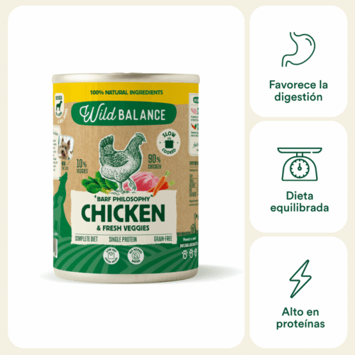 Beneficios principales Beneficios de Wild Balance Lata Filosofía BARF Pollo para perros