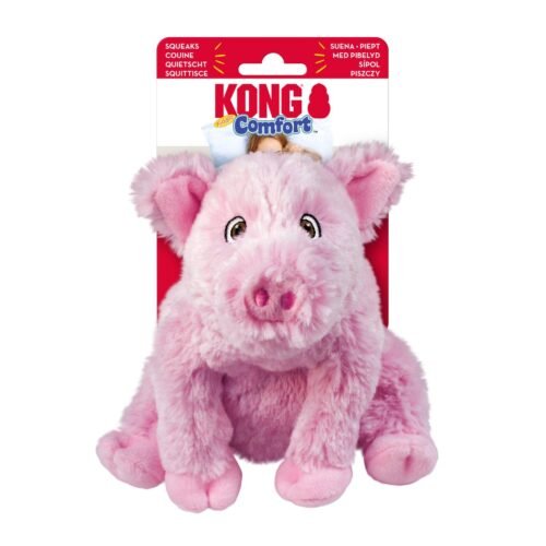 Detalle del empaque del peluche para perros KONG Comfort Kiddos Pig Sm