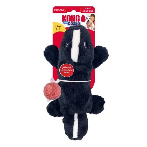 Juguete para perro KONG Cozie Pocketz Skunk Small en su empaque original con pelotas de repuesto