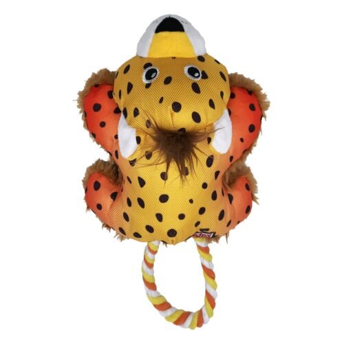 Juguete de arrastre KONG Cozie Tuggz Cheetah con texturas reforzadas