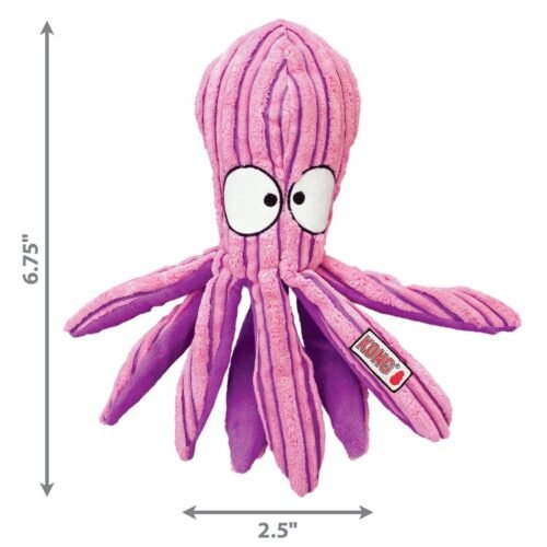 Dimensiones del juguete KONG CuteSeas Octopus Small mostrando medidas de 6.75 pulgadas de alto y 2.5 pulgadas de ancho
