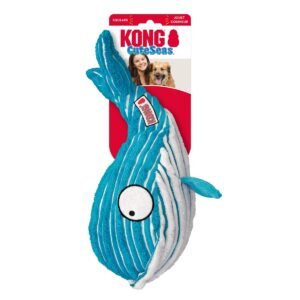 Juguete para perro KONG CuteSeas Whale Large en su empaque oficial con distintivo de sonido